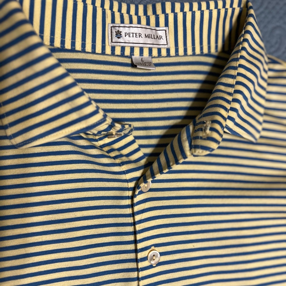 Peter Millar Yellow and Blue Striped Casual Shirt